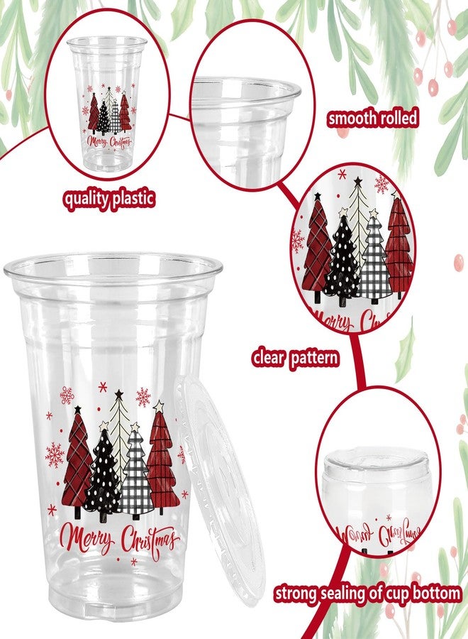 JarThenaAMCS أكواب بلاستيكية شفافة من JarThenaAMCS، 50 قطعة، بأغطية وماصات، بتصميمات حمراء وسوداء، وشجرة عيد الميلاد، وندفة ثلج، ونقشة مربعات، سعة 12 أونصة، للاستخدام مرة واحدة، مثالية لحفلات عيد الميلاد. - Image 3